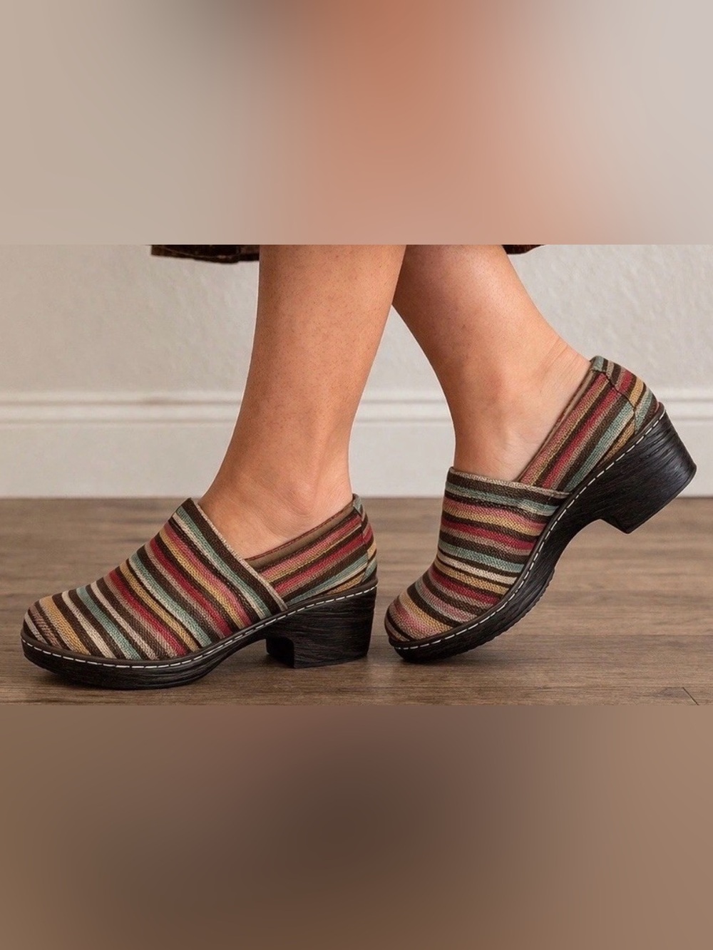BOC Born Concept “Peggy “ Striped Multi-Color Slip-On Clog Heels, 8.5.